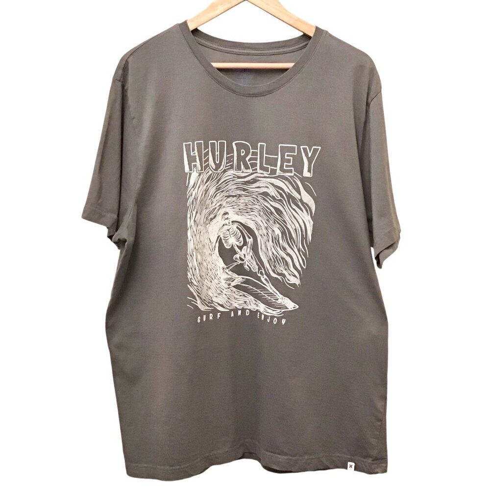 Hurley XXL Men’s Surf T Shirt Skeleton Surfer Gray Graphic Tee